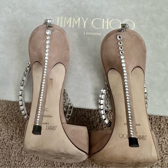Jimmy CHOO Saeda 100 crystal-embellished suede pumps in Ballet pink/crystal - Picture 8 of 14